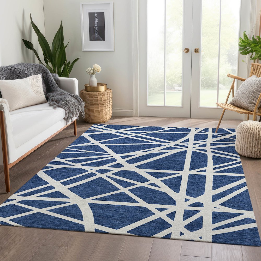 Premium Machine Washable Mayfield AMF1040 Navy 5' x 7'6" Rug. Picture 6