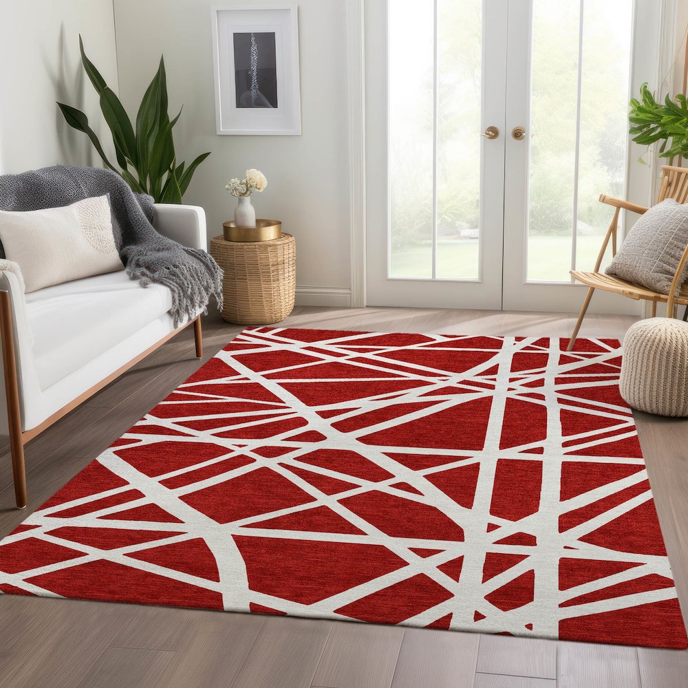 Premium Machine Washable Mayfield AMF1040 Red 5' x 7'6" Rug. Picture 6