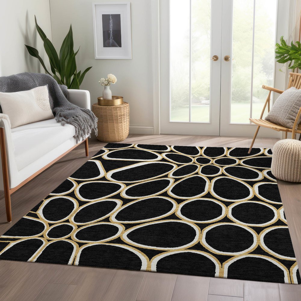 Premium Machine Washable Mayfield AMF1041 Black 5' x 7'6" Rug. Picture 6