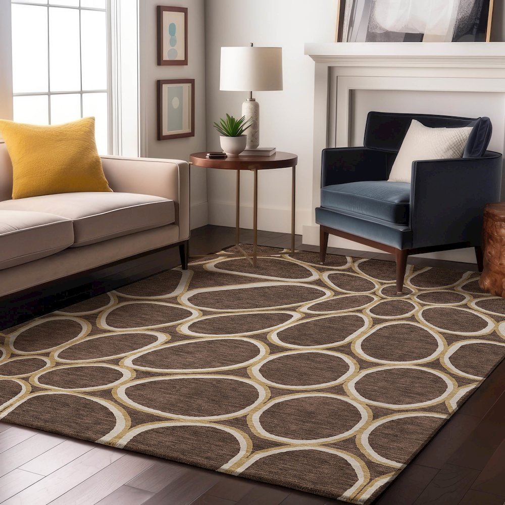 Premium Machine Washable Mayfield AMF1041 Brown 5' x 7'6" Rug. Picture 5