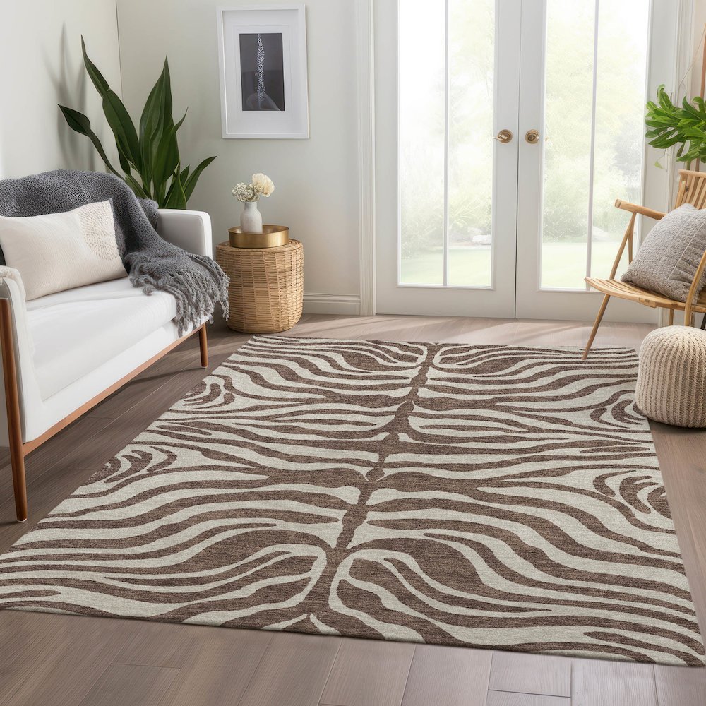 Premium Machine Washable Mayfield AMF1042 Brown 5' x 7'6" Rug. Picture 6