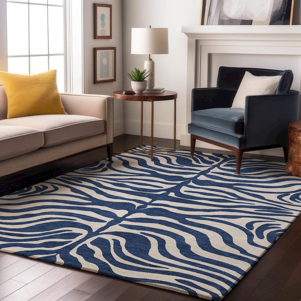 Premium Machine Washable Mayfield AMF1042 Navy 5' x 7'6" Rug. Picture 5