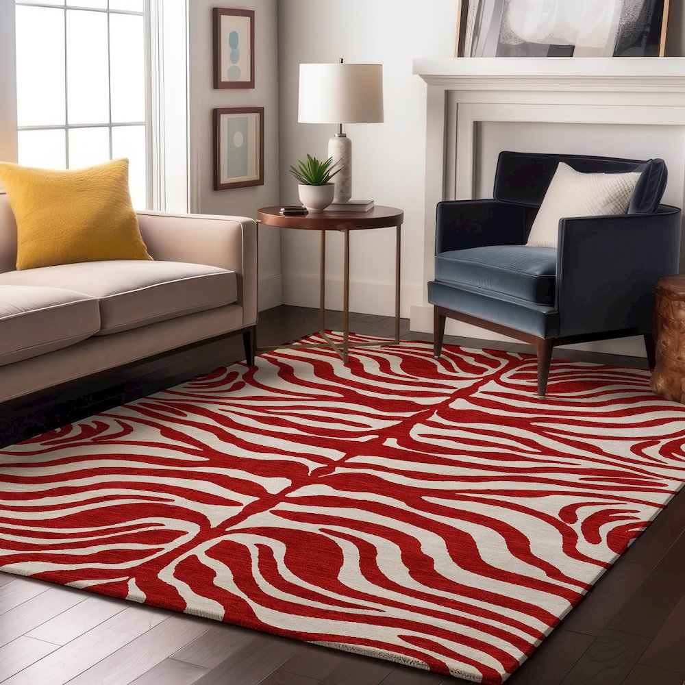 Premium Machine Washable Mayfield AMF1042 Red 5' x 7'6" Rug. Picture 5