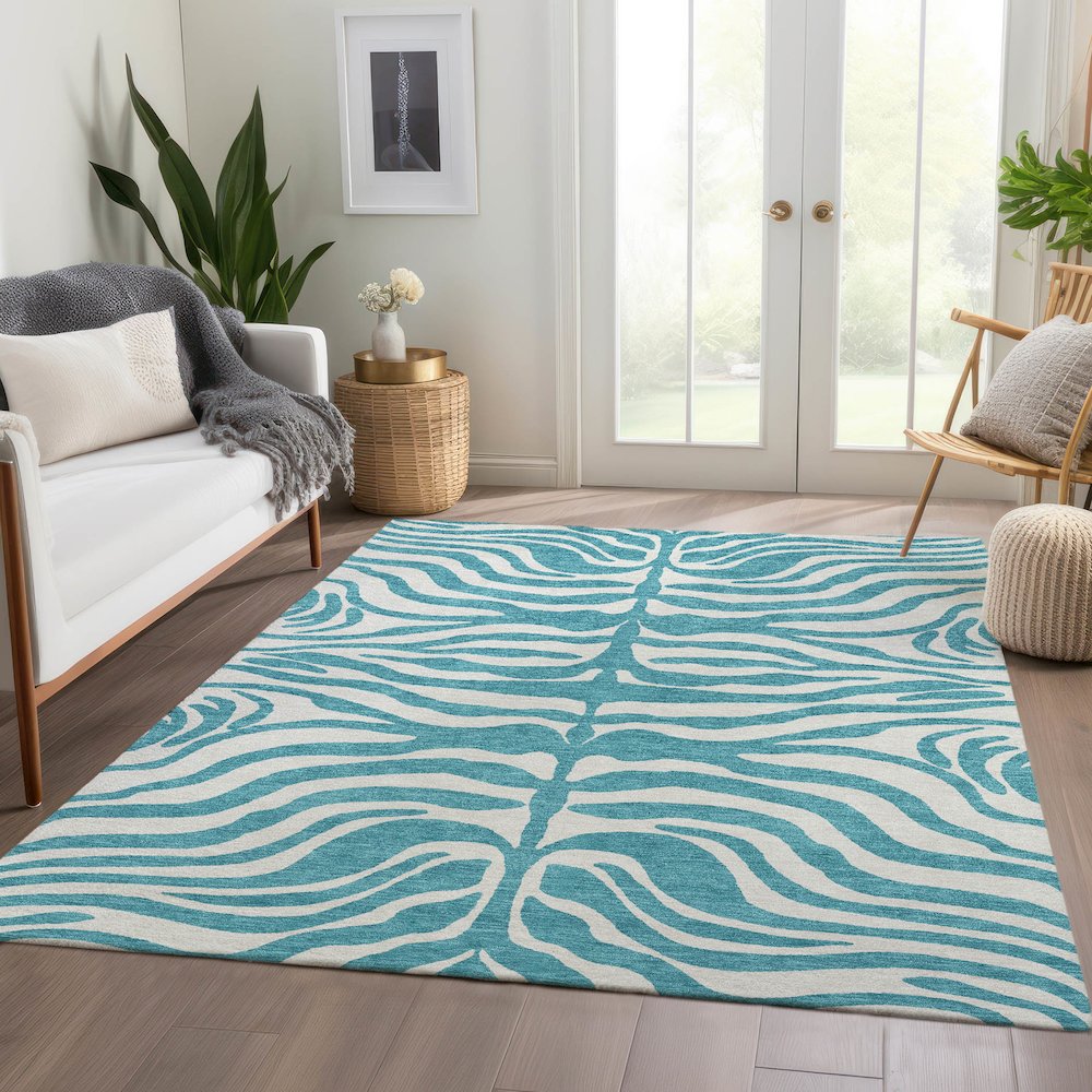 Premium Machine Washable Mayfield AMF1042 Teal 5' x 7'6" Rug. Picture 6