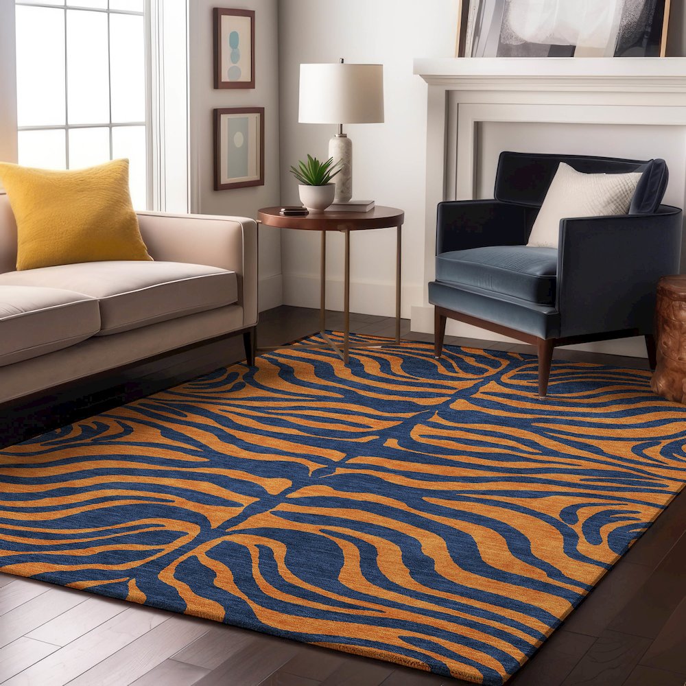 Premium Machine Washable Mayfield AMF1043 Navy 5' x 7'6" Rug. Picture 5