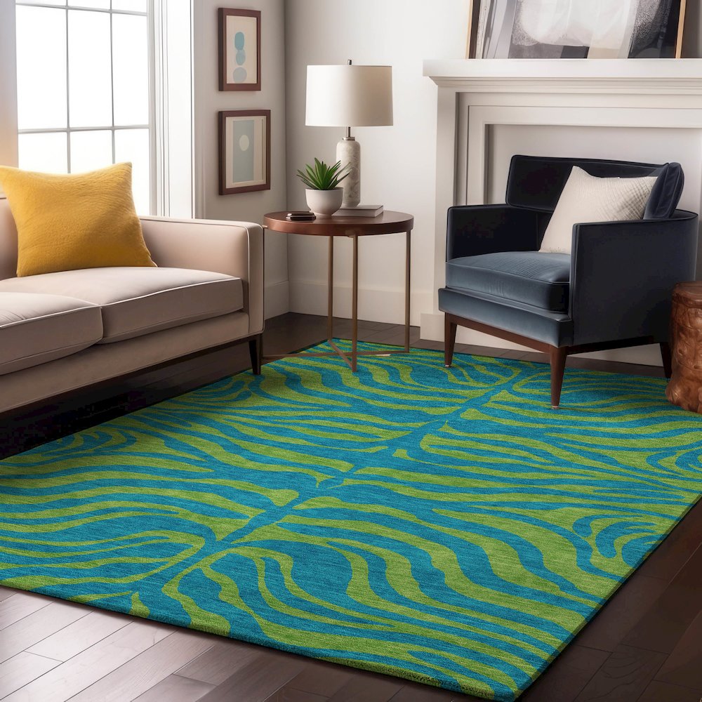 Premium Machine Washable Mayfield AMF1043 Teal 5' x 7'6" Rug. Picture 5