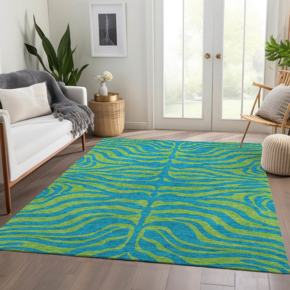 Premium Machine Washable Mayfield AMF1043 Teal 5' x 7'6" Rug. Picture 6