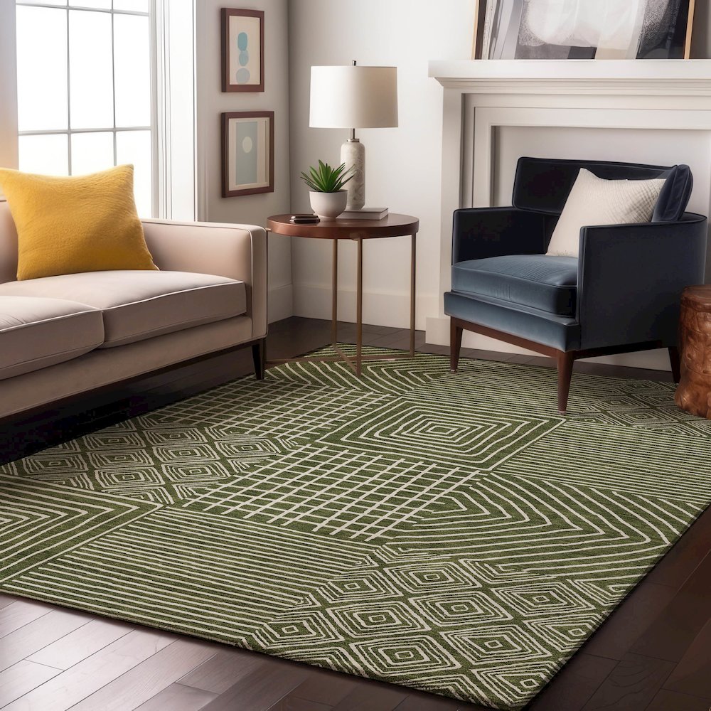 Premium Machine Washable Mayfield AMF1044 Olive 5' x 7'6" Rug. Picture 5