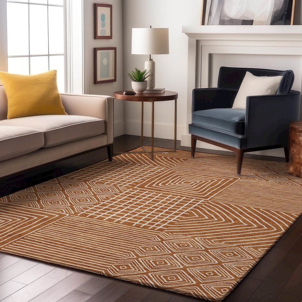 Premium Machine Washable Mayfield AMF1044 Paprika 5' x 7'6" Rug. Picture 5