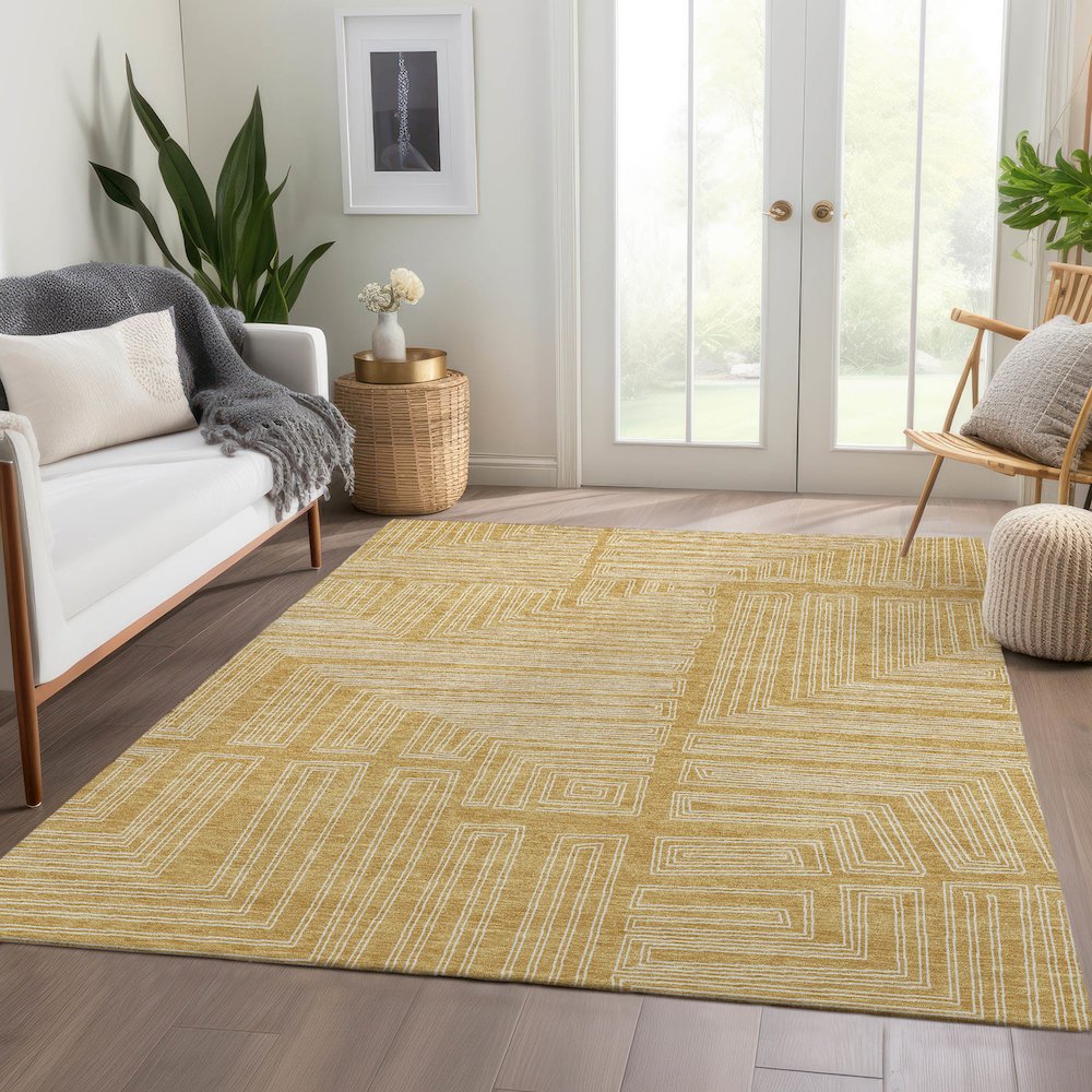 Premium Machine Washable Mayfield AMF1045 Gold 5' x 7'6" Rug. Picture 6