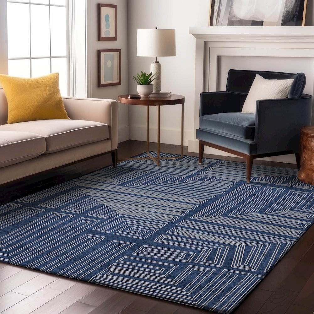 Premium Machine Washable Mayfield AMF1045 Navy 5' x 7'6" Rug. Picture 5