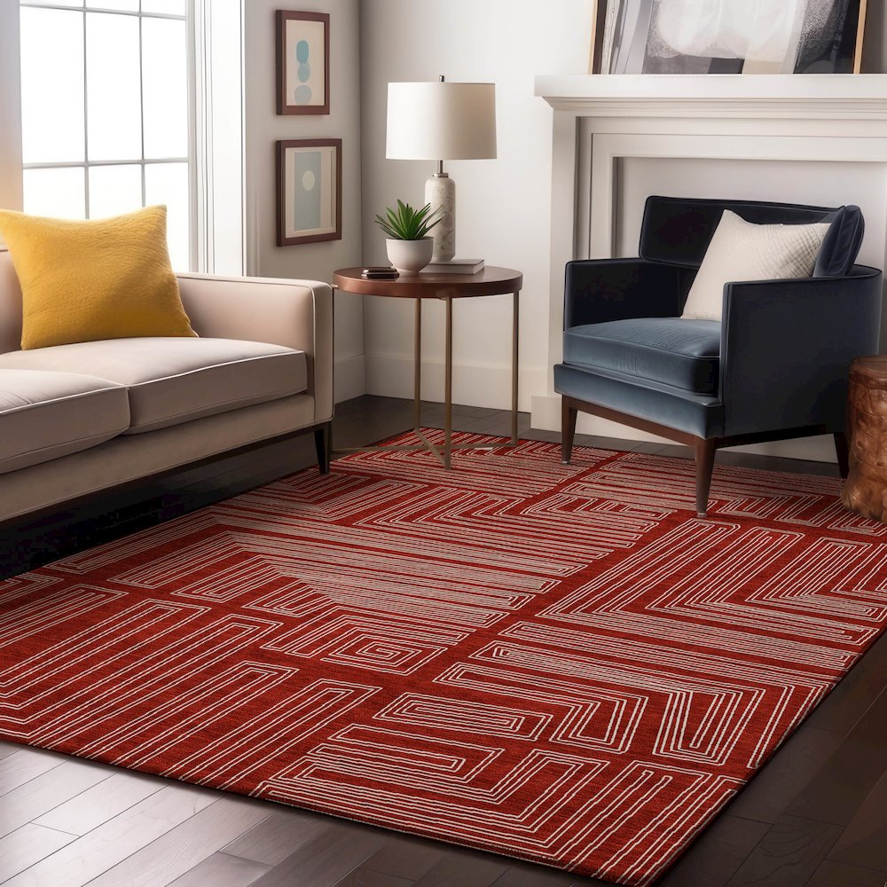 Premium Machine Washable Mayfield AMF1045 Red 5' x 7'6" Rug. Picture 5