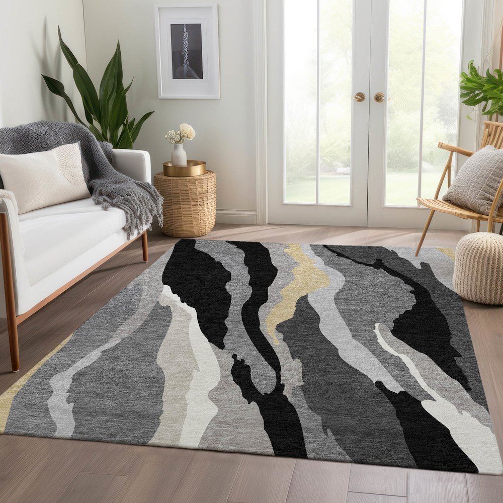 Premium Machine Washable Mayfield AMF1047 Black 5' x 7'6" Rug. Picture 6
