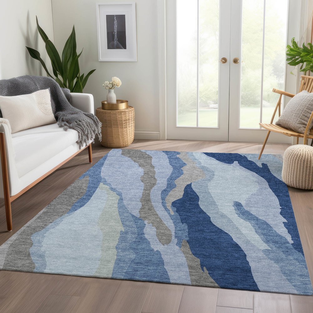Premium Machine Washable Mayfield AMF1047 Blue 5' x 7'6" Rug. Picture 6