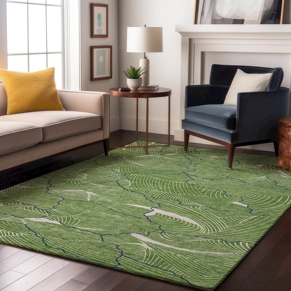Premium Machine Washable Mayfield AMF1048 Green 5' x 7'6" Rug. Picture 5