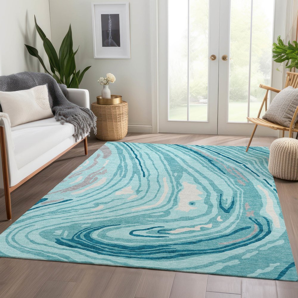 Premium Machine Washable Mayfield AMF1051 Turquoise 5' x 7'6" Rug. Picture 6
