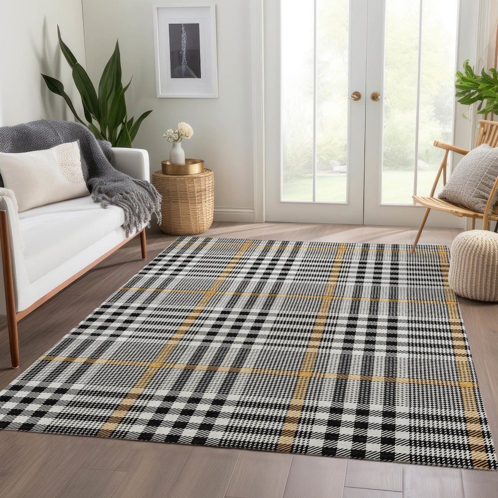 Premium Machine Washable Mayfield AMF1054 Black 5' x 7'6" Rug. Picture 6