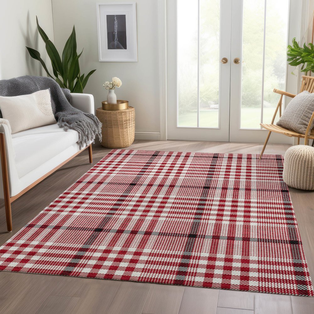 Premium Machine Washable Mayfield AMF1054 Red 5' x 7'6" Rug. Picture 6