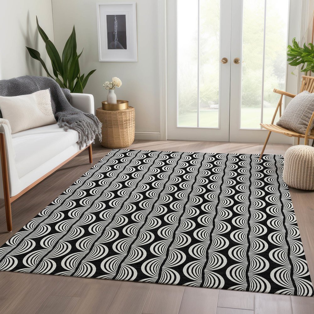 Premium Machine Washable Mayfield AMF1055 Black 5' x 7'6" Rug. Picture 6