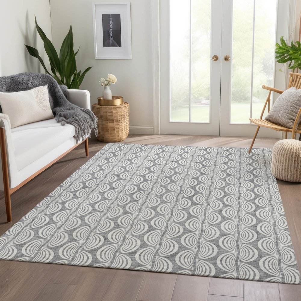 Premium Machine Washable Mayfield AMF1055 Gray 5' x 7'6" Rug. Picture 6