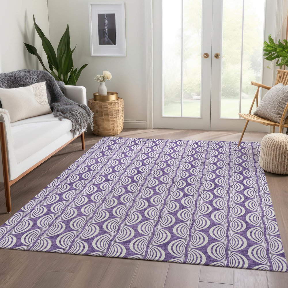 Premium Machine Washable Mayfield AMF1055 Purple 5' x 7'6" Rug. Picture 6