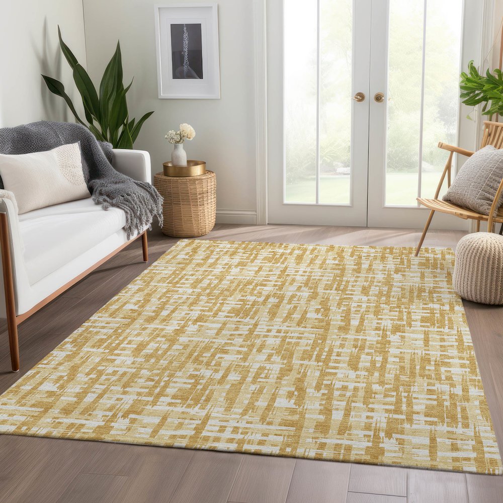 Premium Machine Washable Mayfield AMF1059 Gold 5' x 7'6" Rug. Picture 6