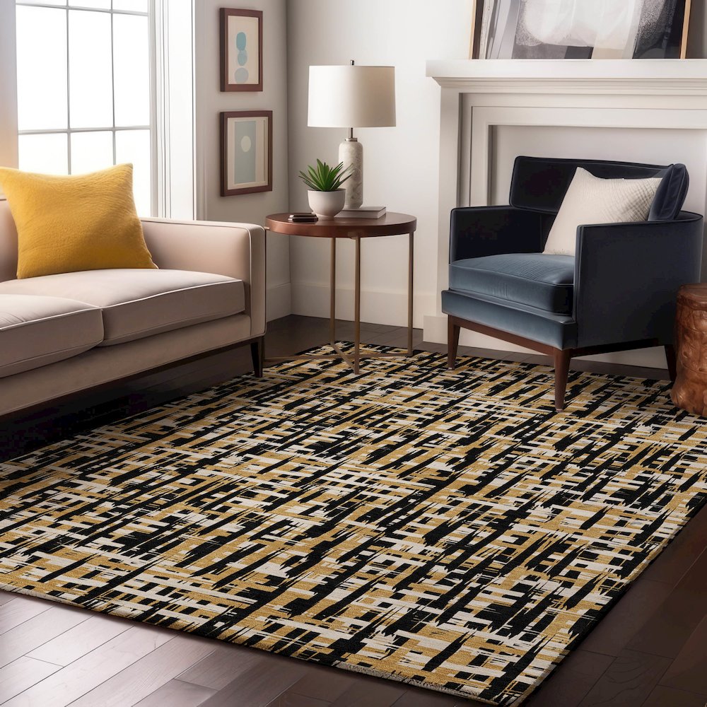 Premium Machine Washable Mayfield AMF1060 Black 5' x 7'6" Rug. Picture 5