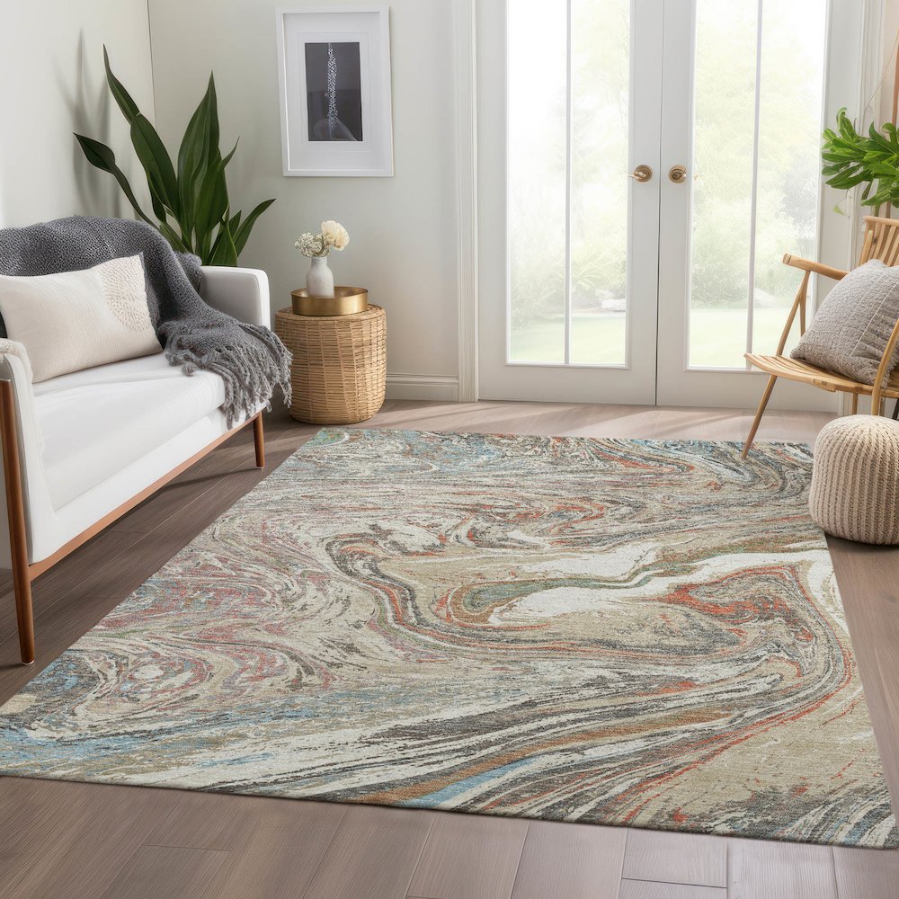 Premium Machine Washable Mayfield AMF1061 Beige 5' x 7'6" Rug. Picture 6