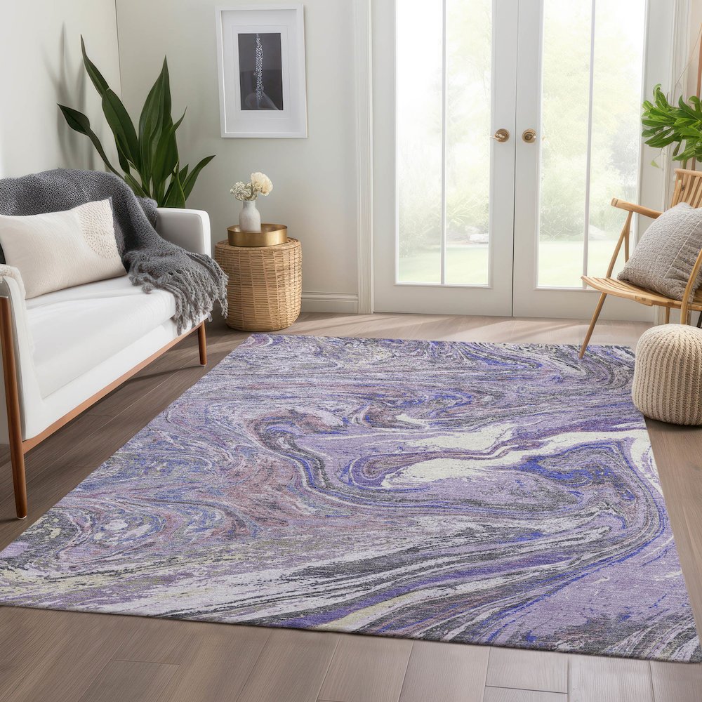 Premium Machine Washable Mayfield AMF1061 Lavender 5' x 7'6" Rug. Picture 6
