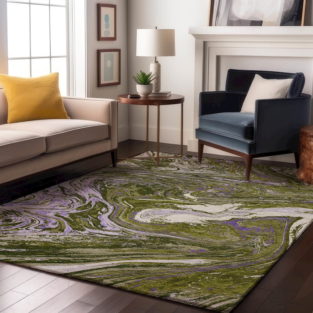 Premium Machine Washable Mayfield AMF1061 Olive 5' x 7'6" Rug. Picture 5