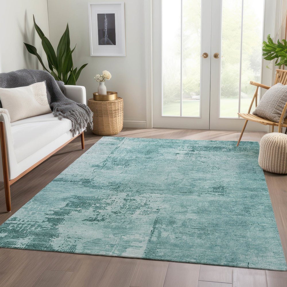 Premium Machine Washable Mayfield AMF1062 Teal 5' x 7'6" Rug. Picture 6