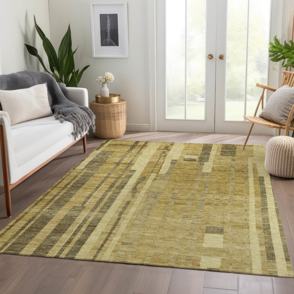 Premium Machine Washable Mayfield AMF1063 Gold 5' x 7'6" Rug. Picture 6