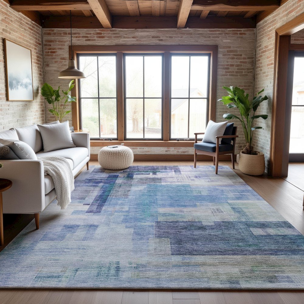 Premium Machine Washable Mayfield AMF1067 Blue 5' x 7'6" Rug. Picture 5