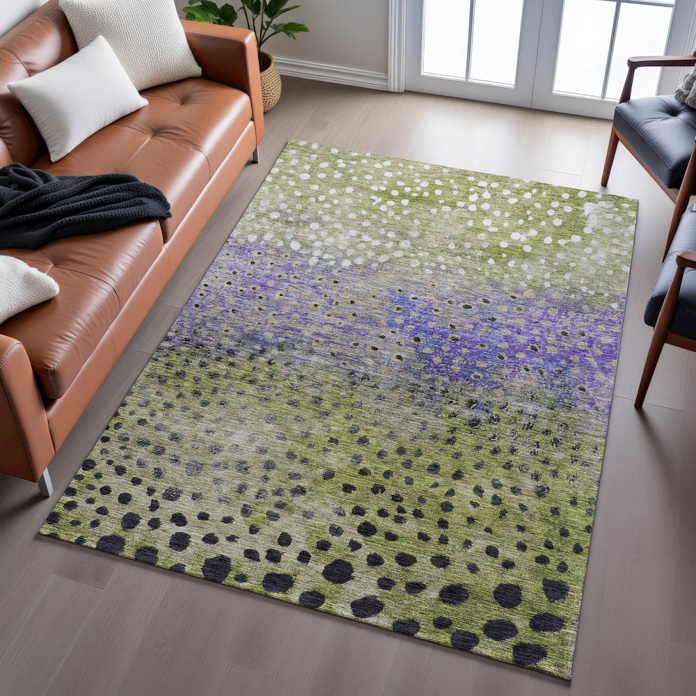 Premium Machine Washable Mayfield AMF1074 Green 5' x 7'6" Rug. Picture 6