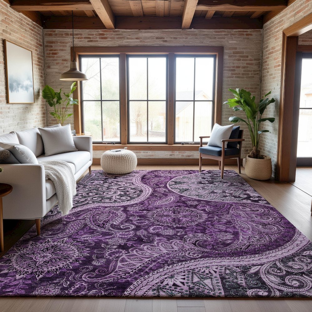 Premium Machine Washable Mayfield AMF1078 Purple 5' x 7'6" Rug. Picture 5