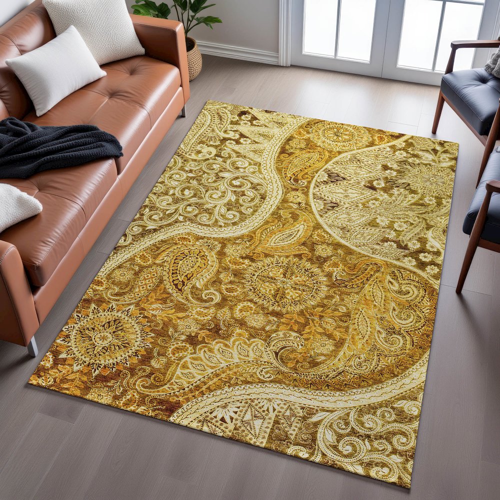 Premium Machine Washable Mayfield AMF1078 Terracotta 5' x 7'6" Rug. Picture 6
