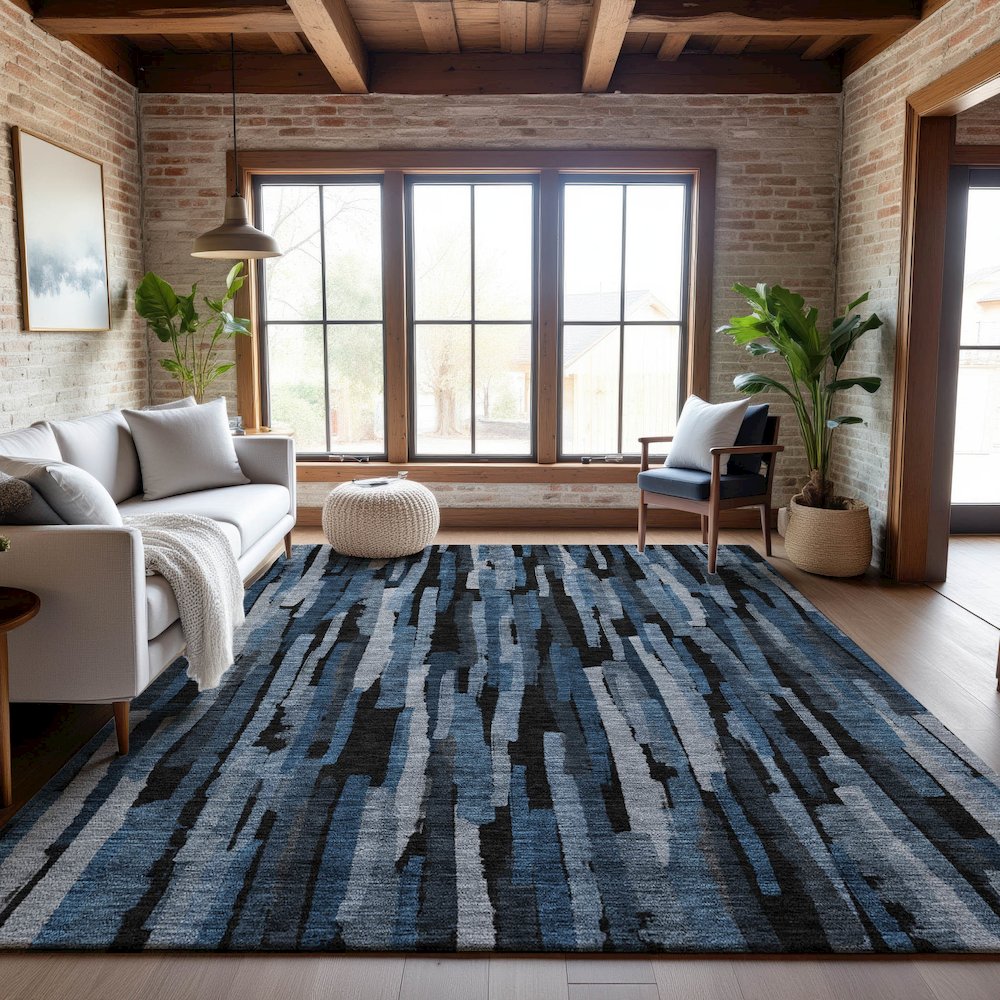 Premium Machine Washable Mayfield AMF1079 Blue 5' x 7'6" Rug. Picture 5