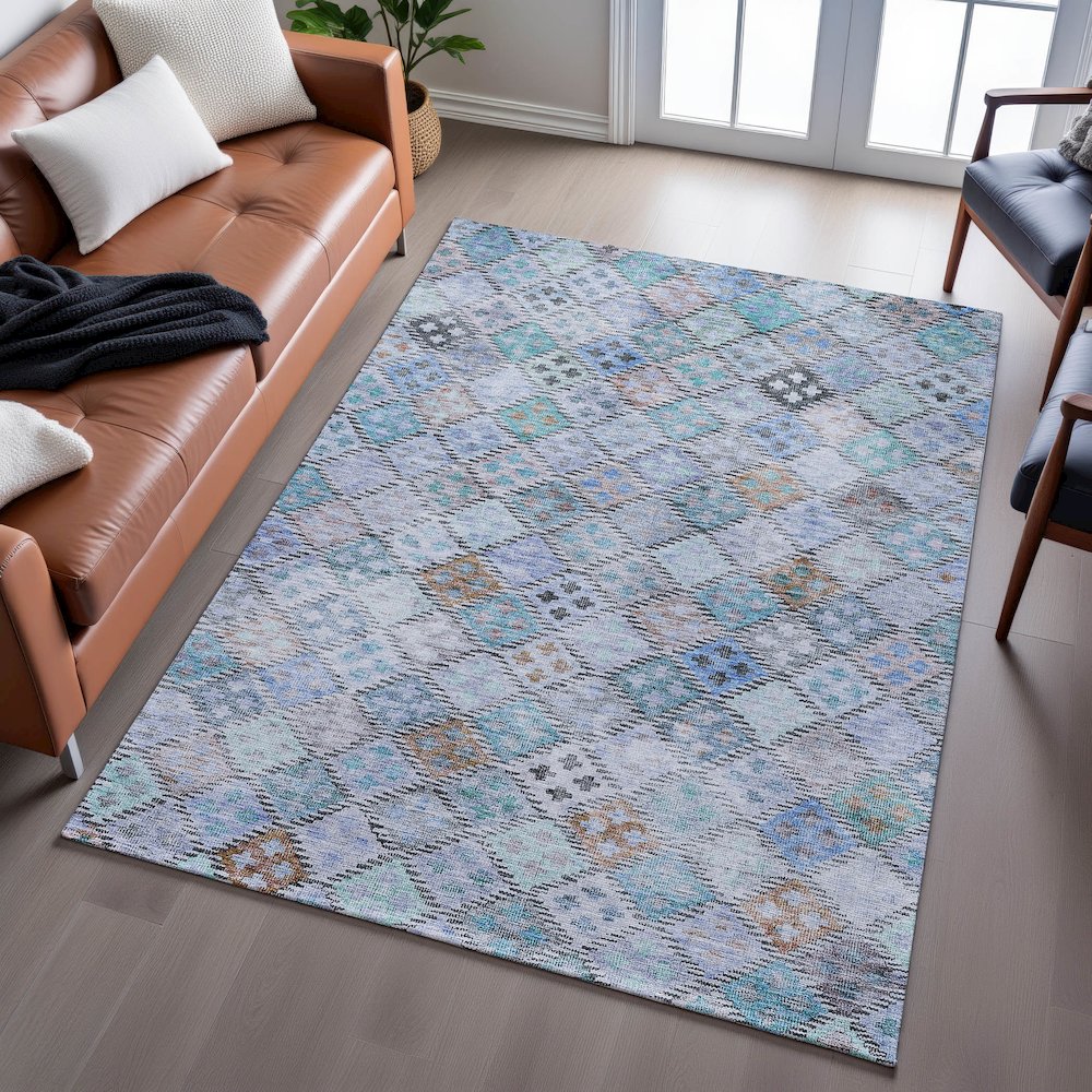 Premium Machine Washable Mayfield AMF1081 Blue 5' x 7'6" Rug. Picture 6