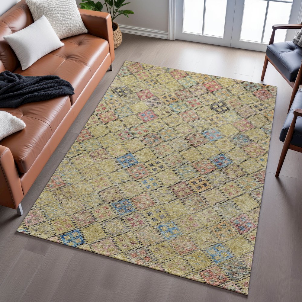 Premium Machine Washable Mayfield AMF1081 Gold 5' x 7'6" Rug. Picture 6