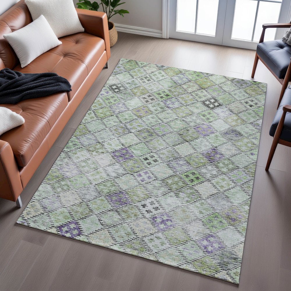 Premium Machine Washable Mayfield AMF1081 Green 5' x 7'6" Rug. Picture 6