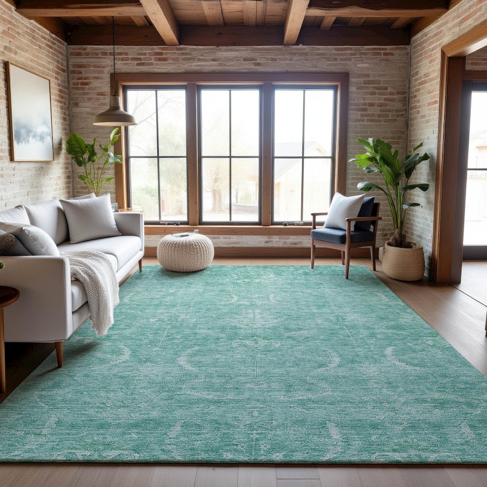 Premium Machine Washable Mayfield AMF1083 Aqua 5' x 7'6" Rug. Picture 5