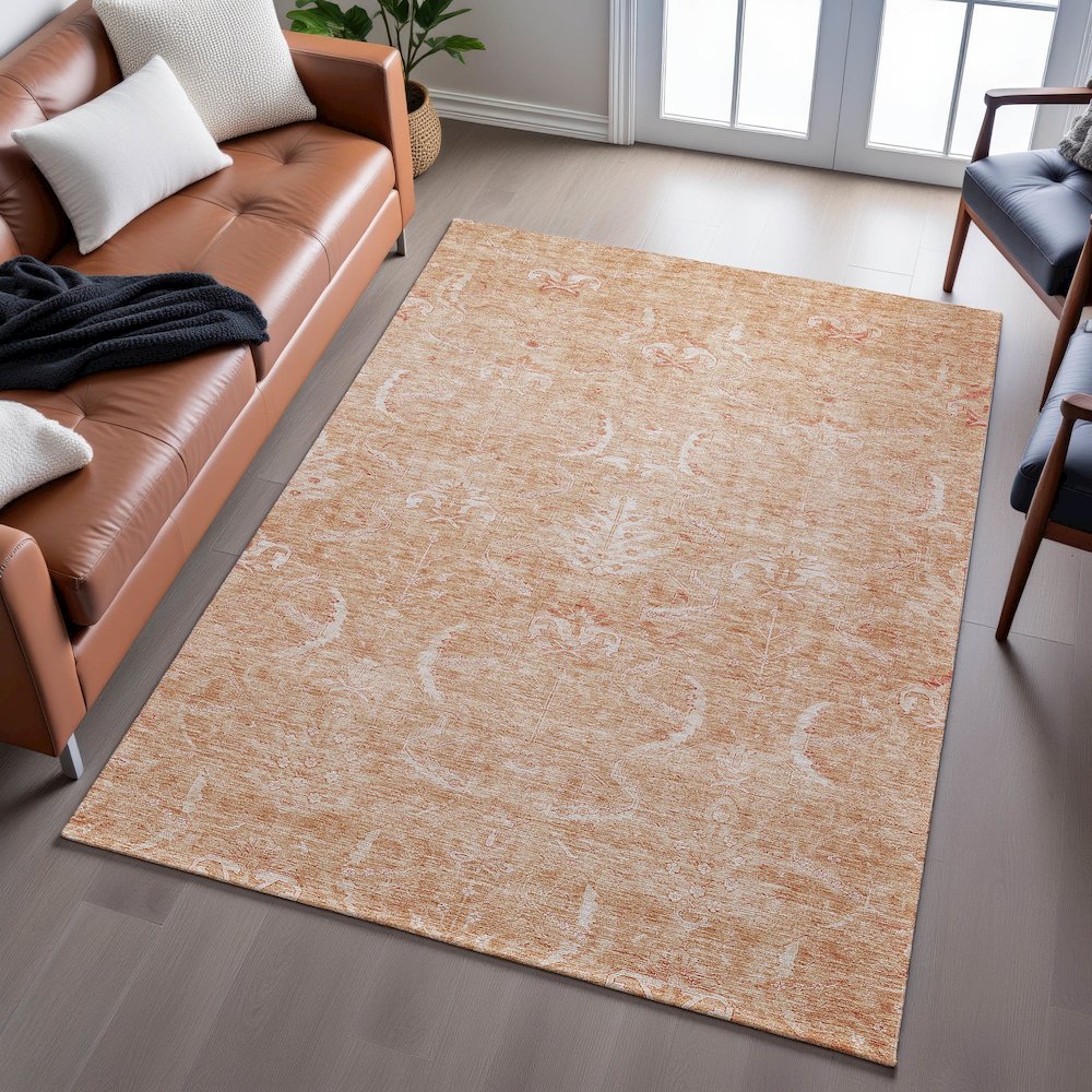Premium Machine Washable Mayfield AMF1083 Salmon 5' x 7'6" Rug. Picture 6