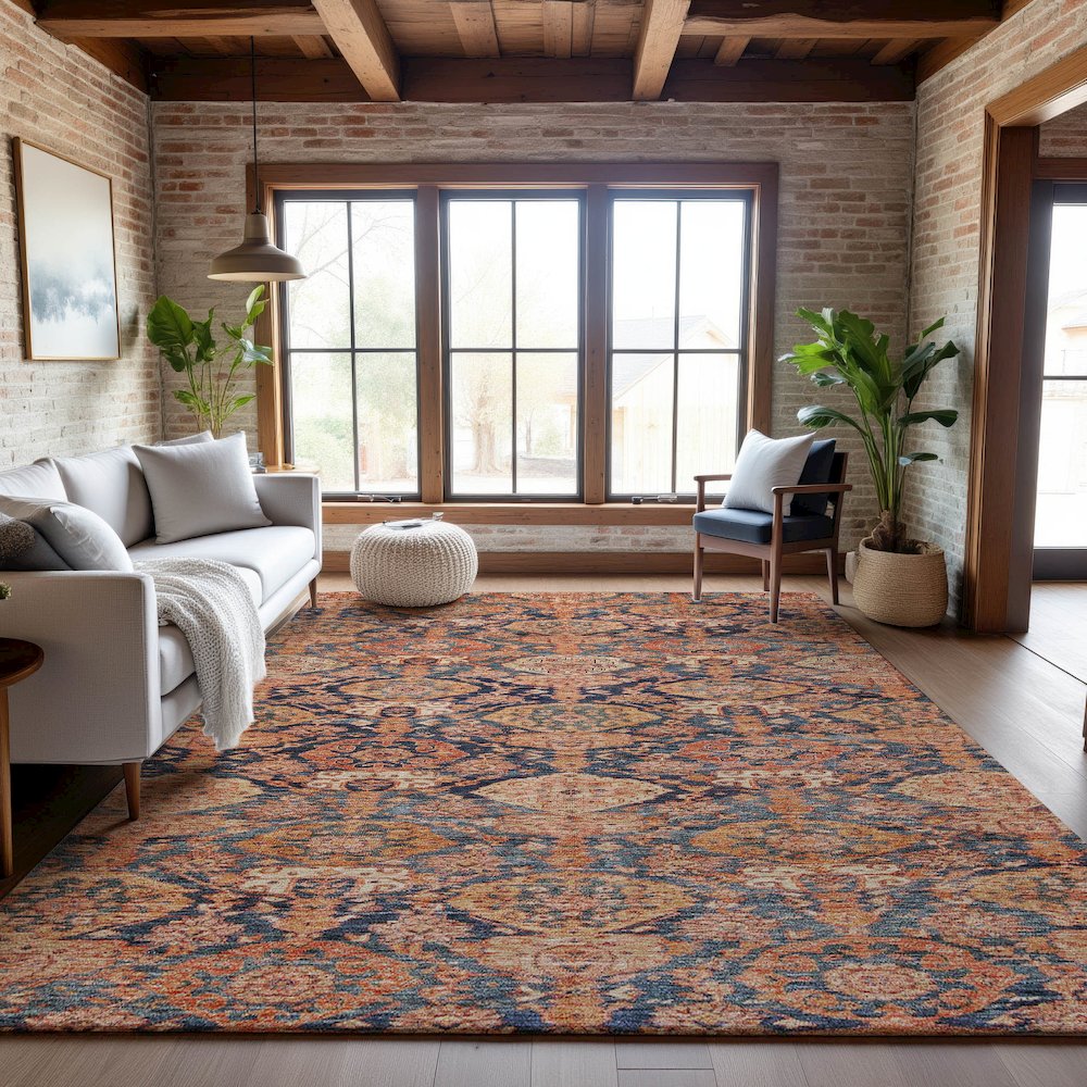 Premium Machine Washable Mayfield AMF1084 Terracotta 5' x 7'6" Rug. Picture 5