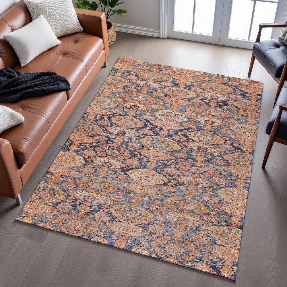 Premium Machine Washable Mayfield AMF1084 Terracotta 5' x 7'6" Rug. Picture 6