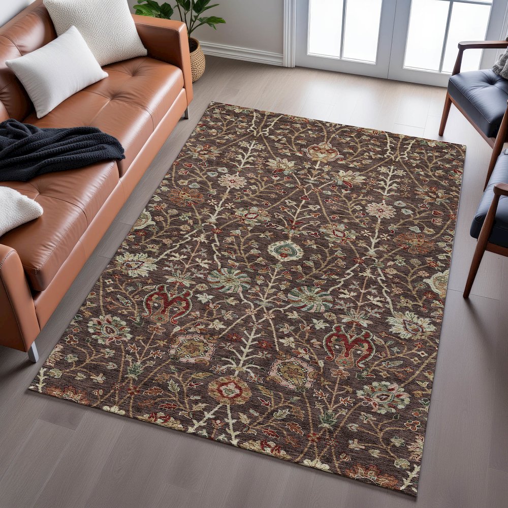 Premium Machine Washable Mayfield AMF1085 Chocolate 5' x 7'6" Rug. Picture 6