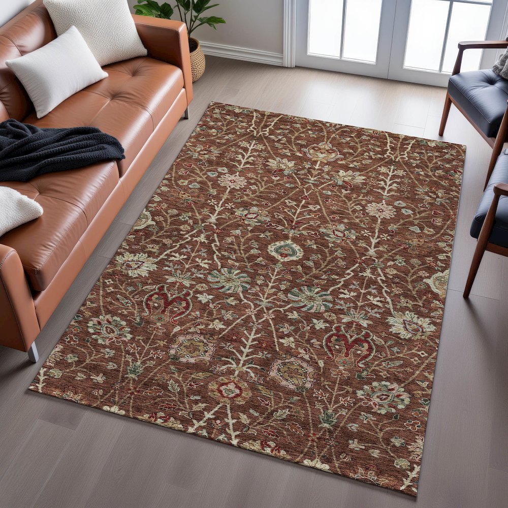 Premium Machine Washable Mayfield AMF1085 Paprika 5' x 7'6" Rug. Picture 6