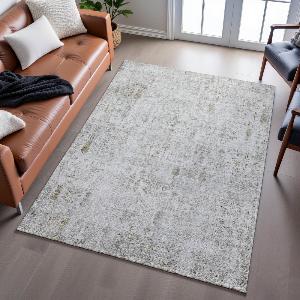 Premium Machine Washable Mayfield AMF1092 Silver 5' x 7'6" Rug. Picture 6