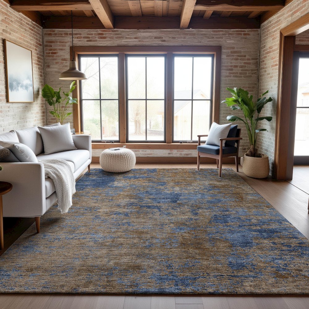 Premium Machine Washable Mayfield AMF1093 Navy 5' x 7'6" Rug. Picture 5