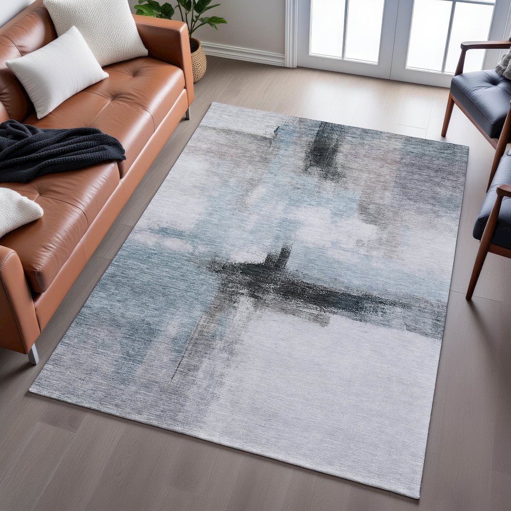 Premium Machine Washable Mayfield AMF1097 Blue 5' x 7'6" Rug. Picture 6