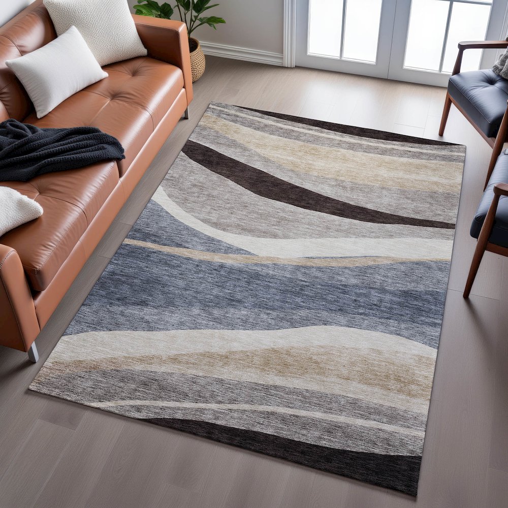 Premium Machine Washable Mayfield AMF1098 Blue 5' x 7'6" Rug. Picture 6
